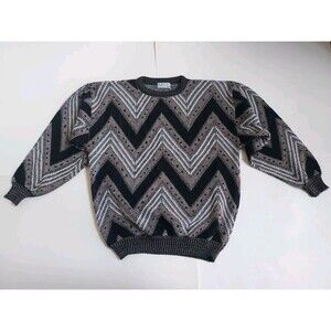 Vintage Mens Area by TAG Retro Geometric Acrylic Sweater Size L Made In USA